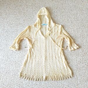 Solitaire Swim lacy coverup, white and gold.  Size L